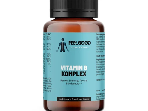 Dose Vitamin B Komplex von Feelgood Supplements mit türkisfarbenem Etikett